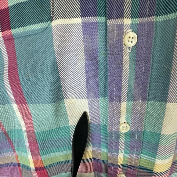 Polo Ralph Lauren Men M Shirt Plaid Multicolor Button Down Casual Mid Weight VTG - Picture 9 of 10